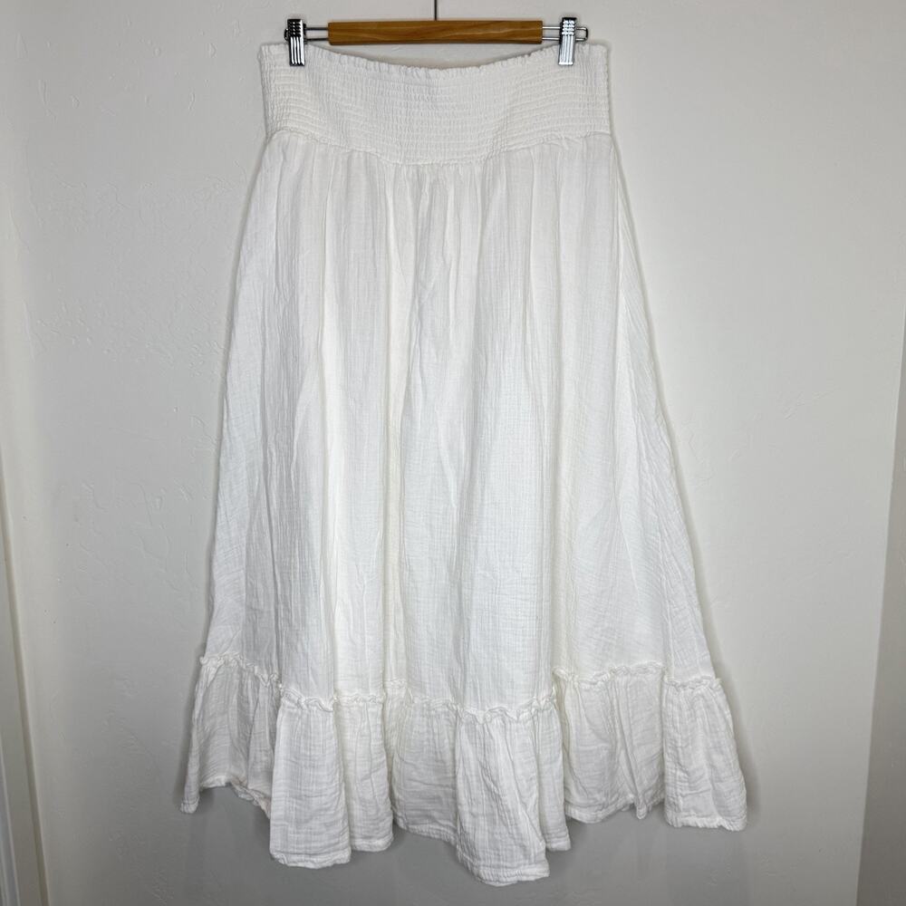 Quince Organic Cotton Gauze Smocked Maxi Skirt Womens Large White